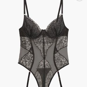 Lingerie, embroidered lace teddy.